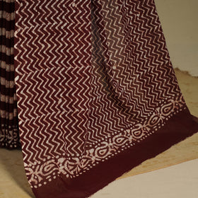 Brown - mul cotton hand batik saree 51 - handcrafted