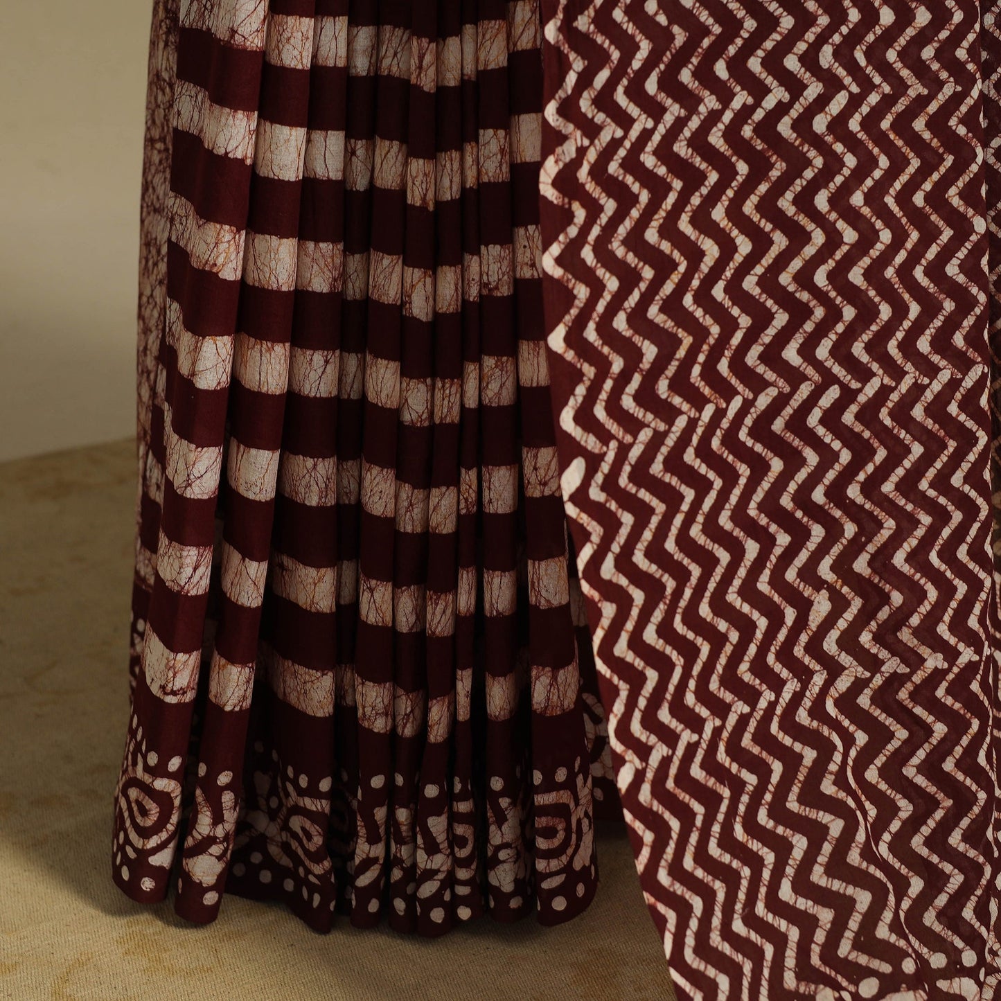 Brown - mul cotton hand batik saree 51 - handcrafted