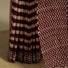 Brown - mul cotton hand batik saree 51 - handcrafted