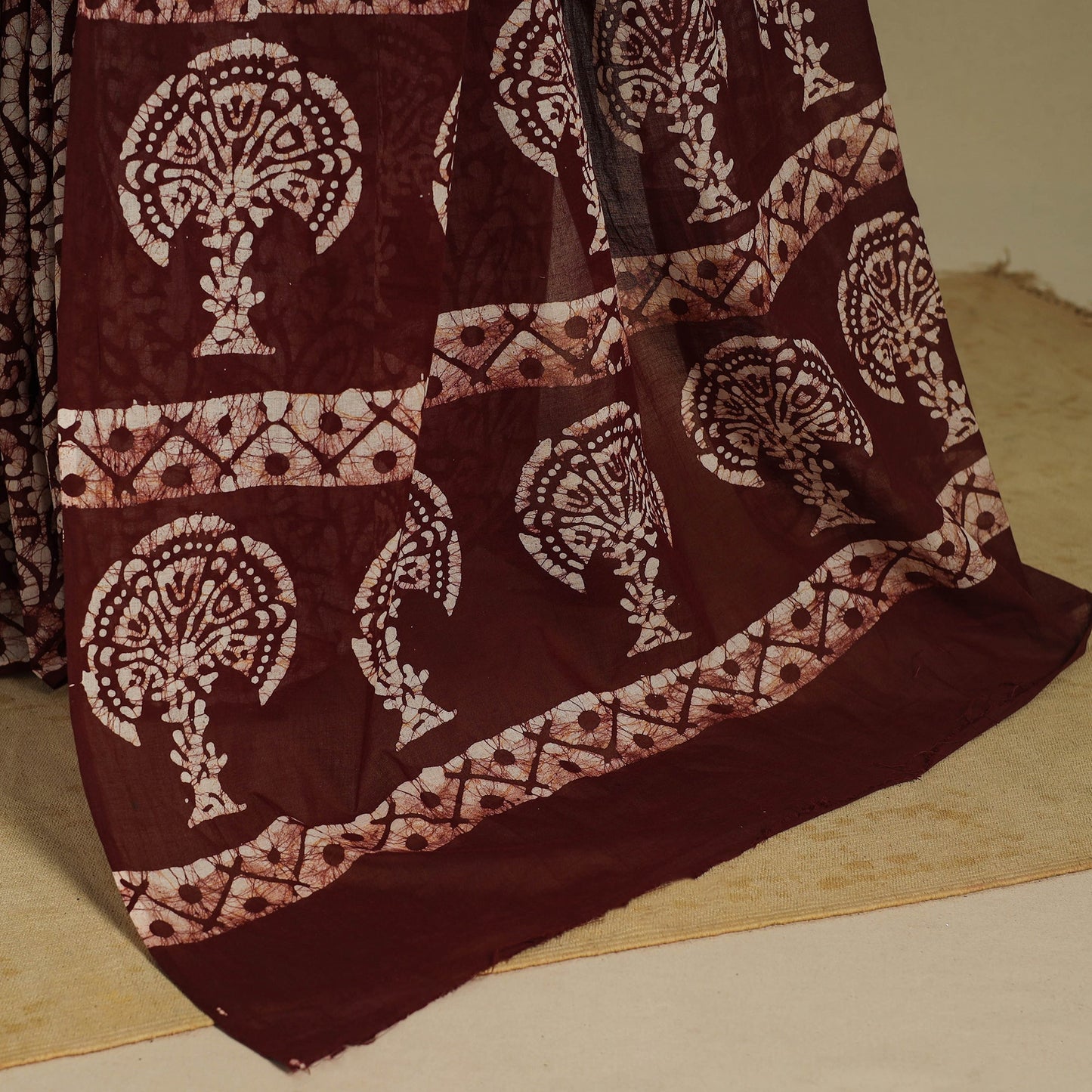 Brown - mul cotton hand batik saree 52 - handcrafted