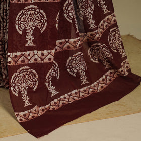 Brown - mul cotton hand batik saree 52 - handcrafted