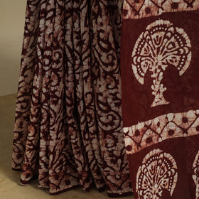 Brown - mul cotton hand batik saree 52 - handcrafted