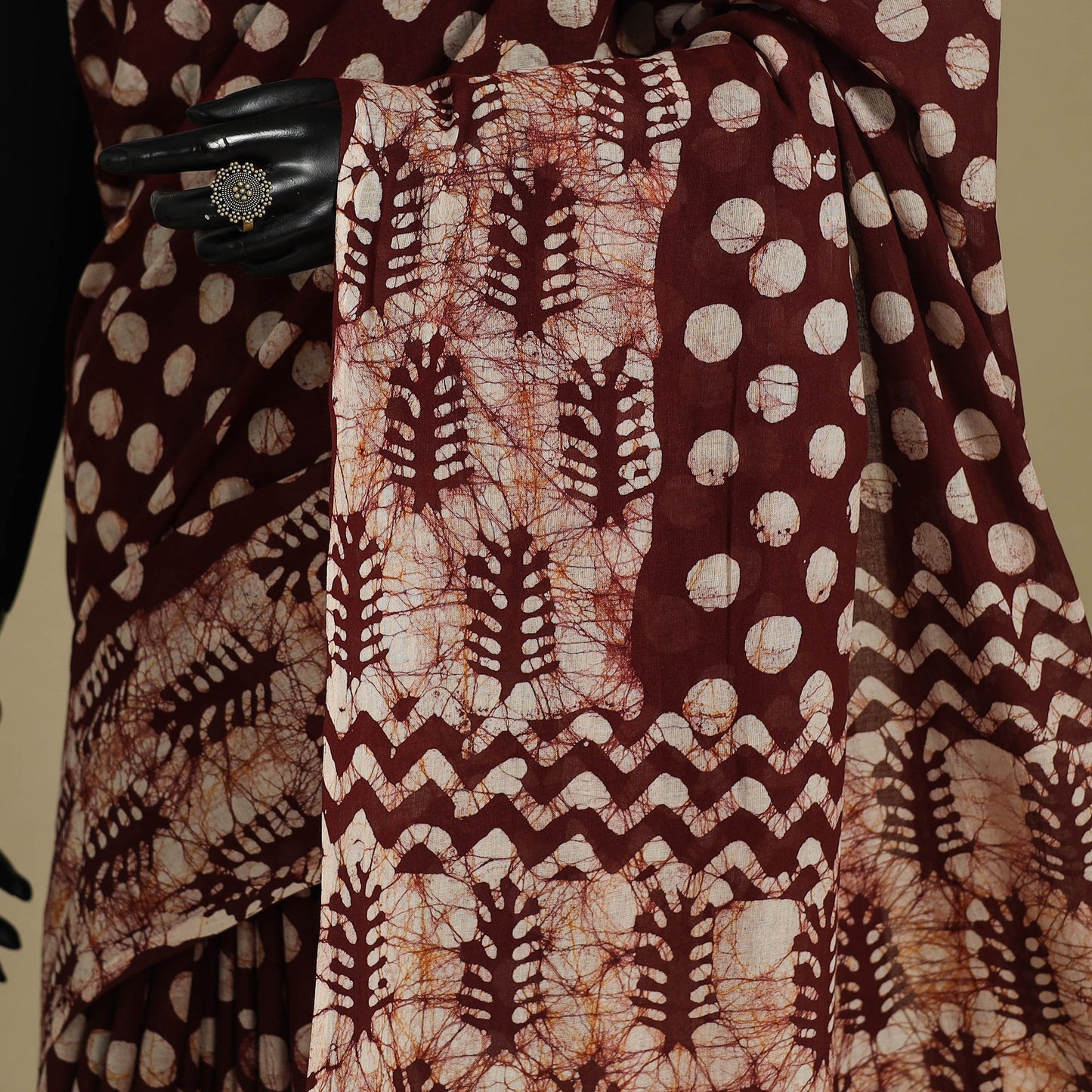 Brown - mul cotton hand batik saree 53 - handcrafted