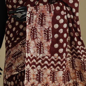 Brown - mul cotton hand batik saree 53 - handcrafted