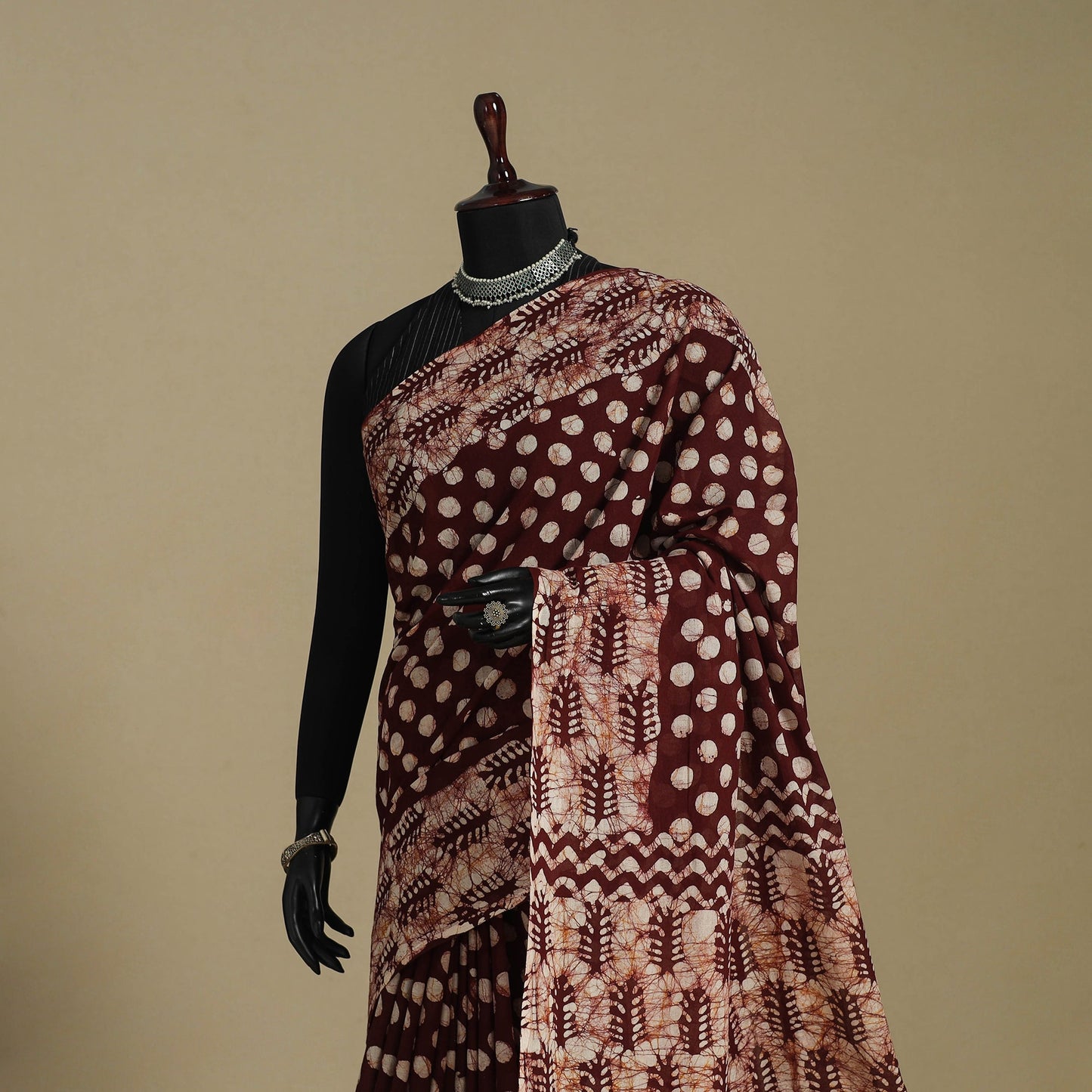 Brown - mul cotton hand batik saree 53 - handcrafted