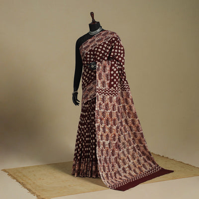 Brown - mul cotton hand batik saree 53 - handcrafted