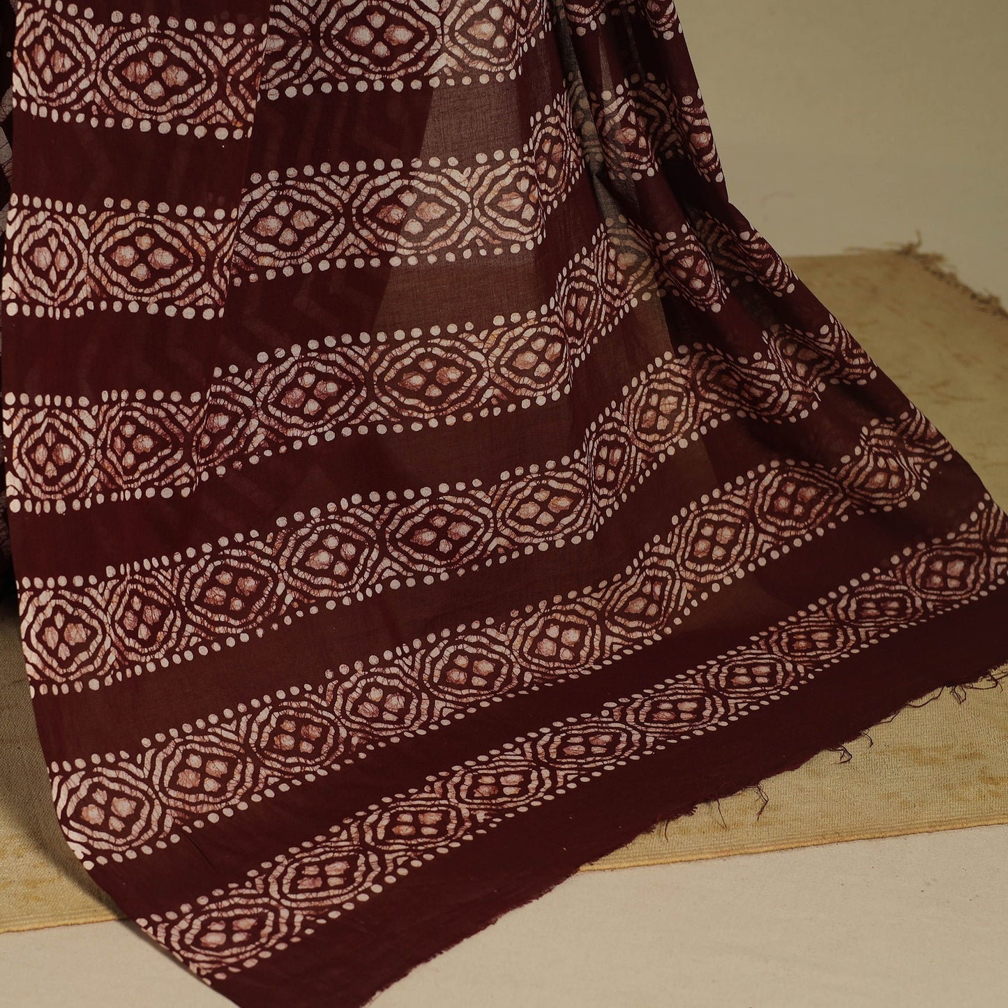 Brown - mul cotton hand batik saree 54 - handcrafted