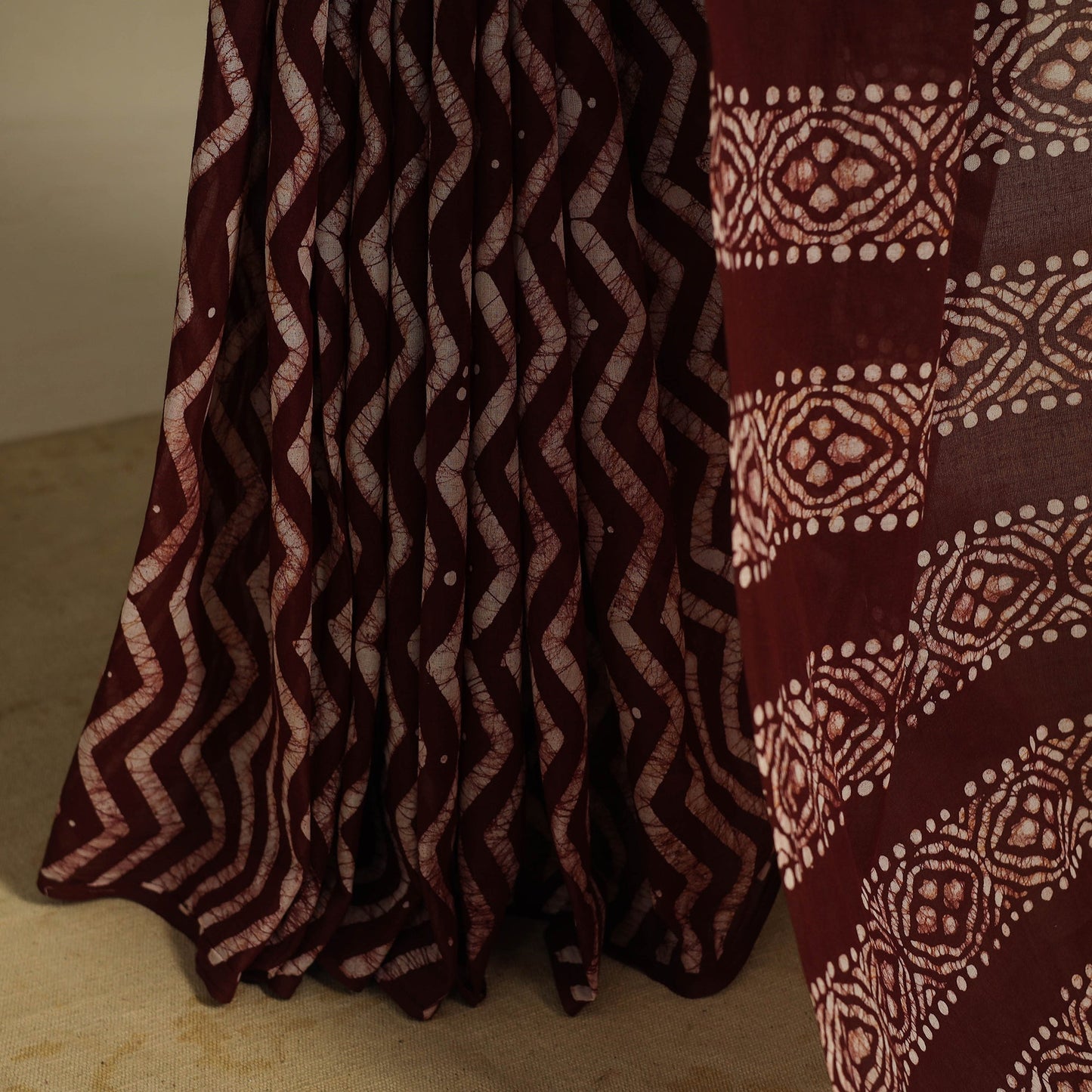 Brown - mul cotton hand batik saree 54 - handcrafted