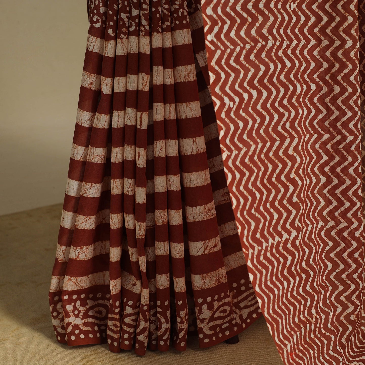 Brown - mul cotton hand batik saree 57 - handcrafted