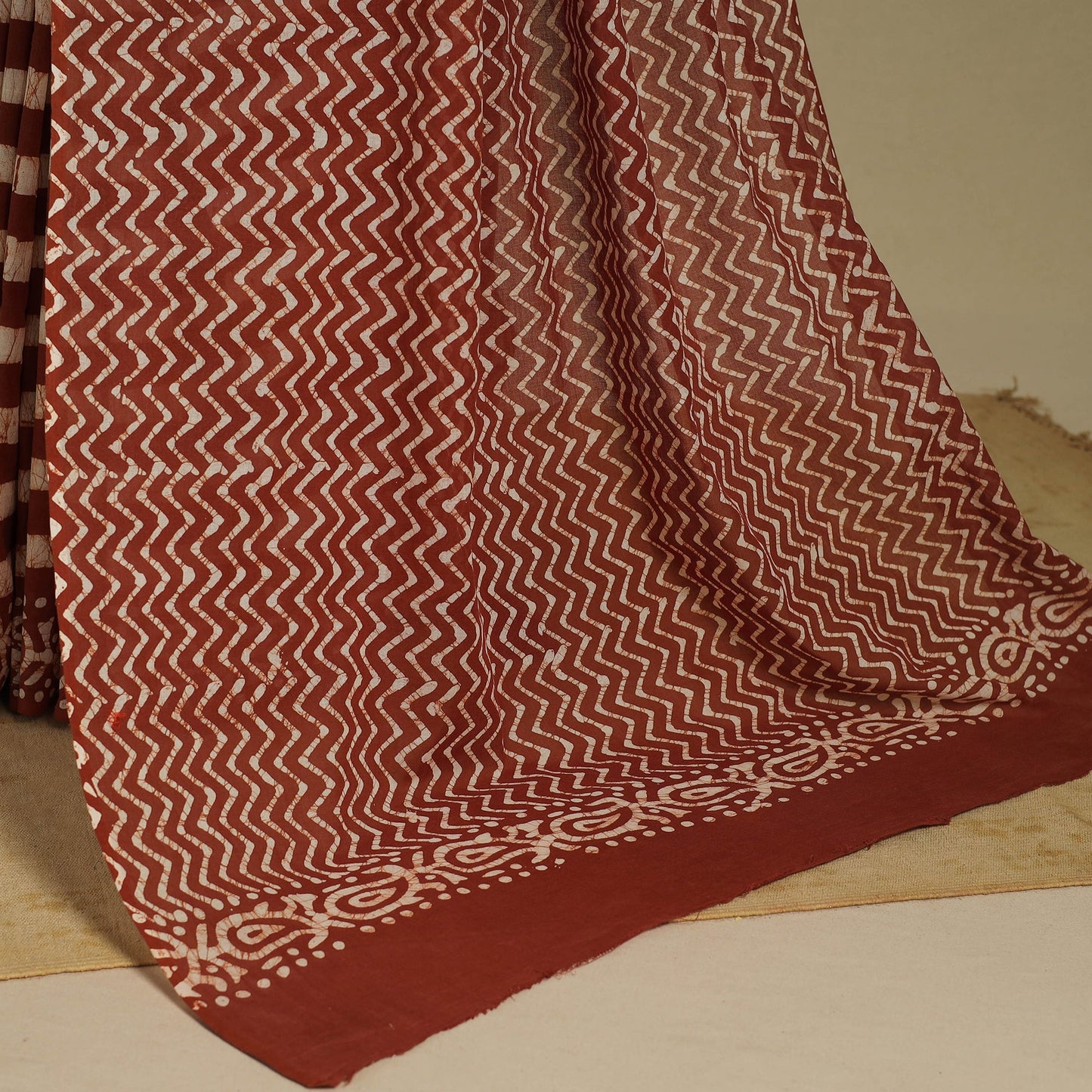 Brown - mul cotton hand batik saree 57 - handcrafted