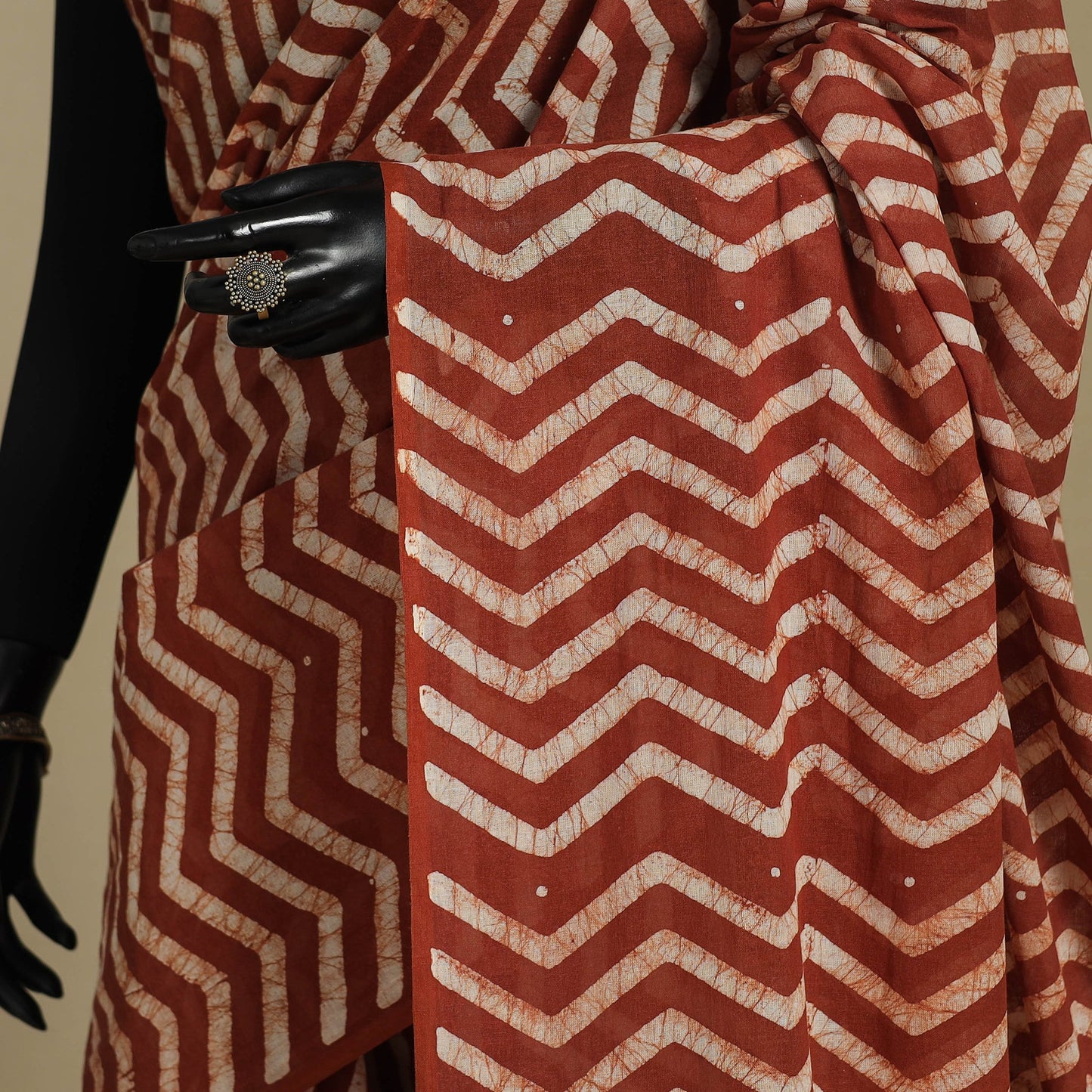 Brown - mul cotton hand batik saree 59 - handcrafted