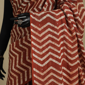 Brown - mul cotton hand batik saree 59 - handcrafted