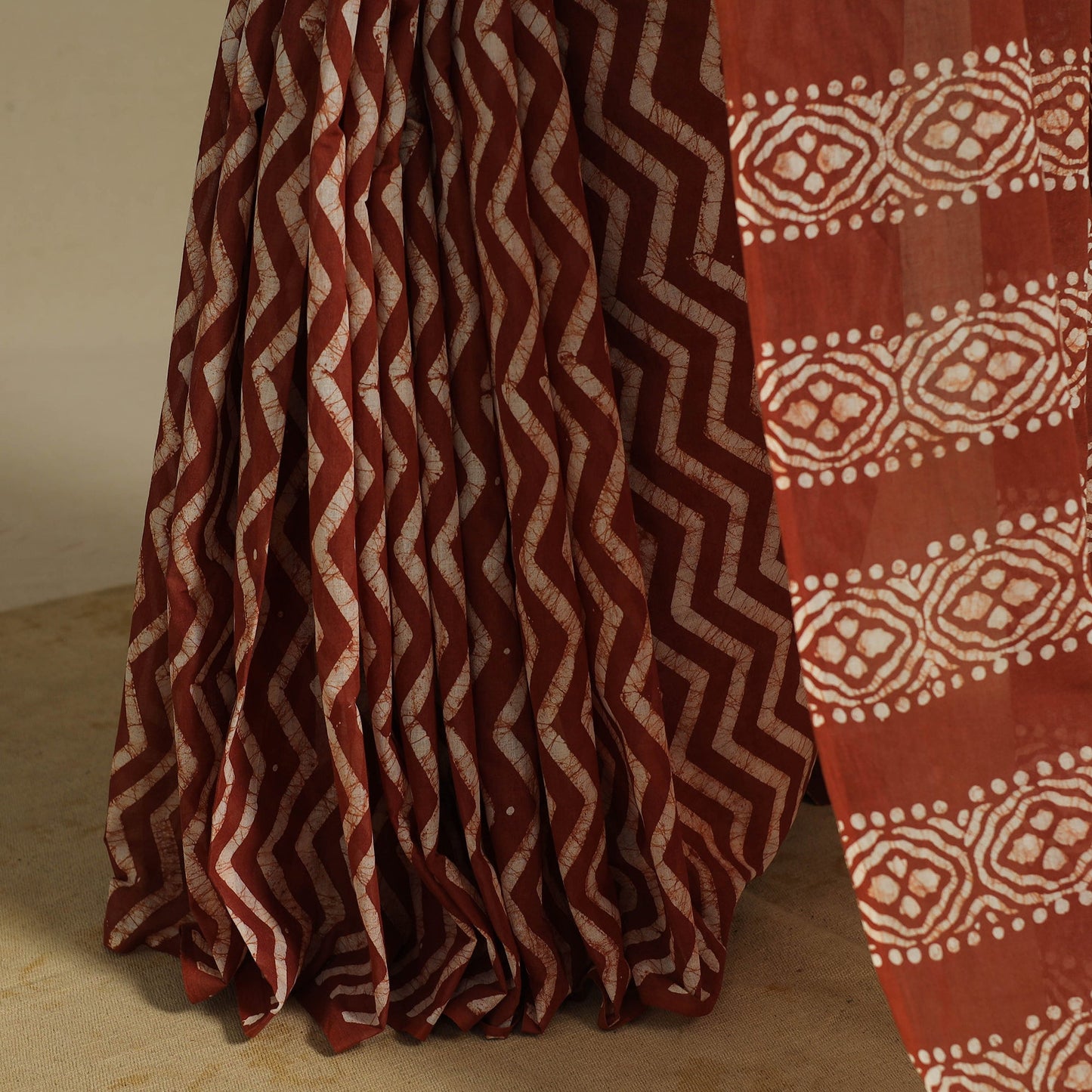 Brown - mul cotton hand batik saree 59 - handcrafted