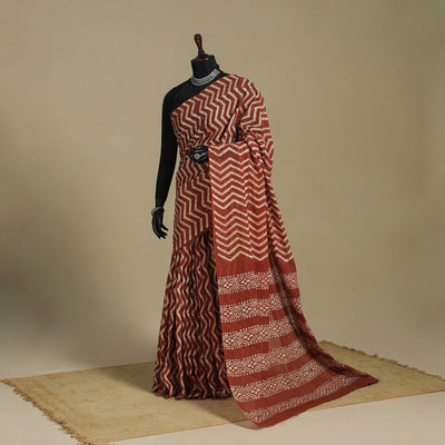 Brown - mul cotton hand batik saree 59 - handcrafted