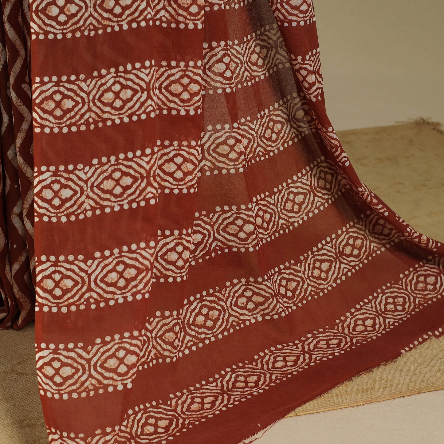 Brown - mul cotton hand batik saree 59 - handcrafted