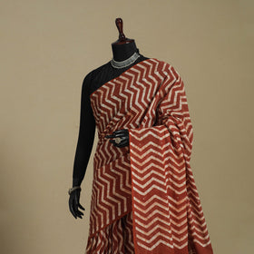 Brown - mul cotton hand batik saree 59 - handcrafted