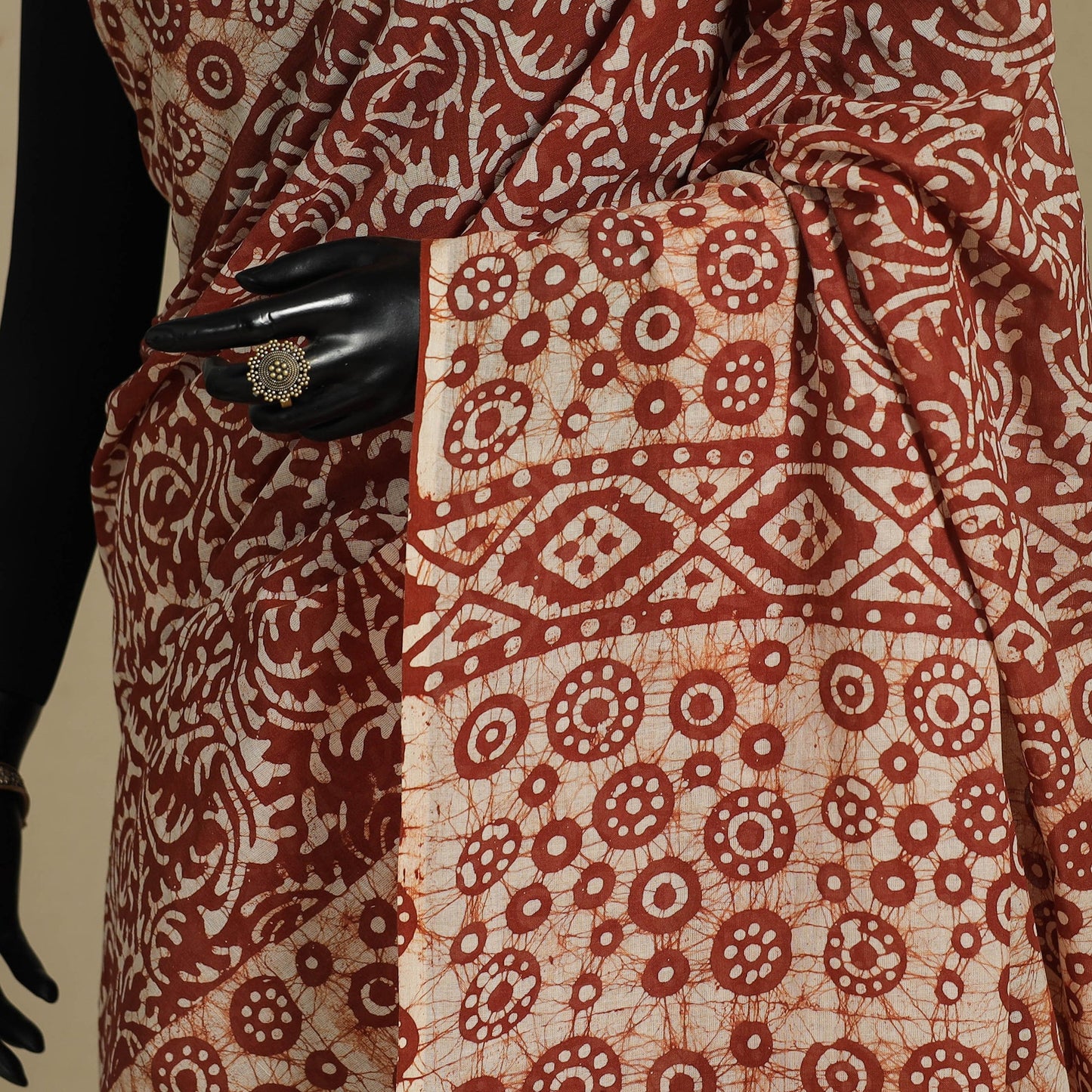 Brown - mul cotton hand batik saree 62 - handcrafted