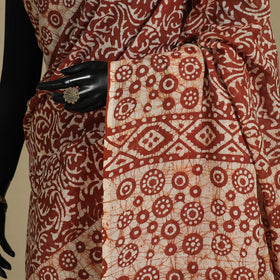 Brown - mul cotton hand batik saree 62 - handcrafted