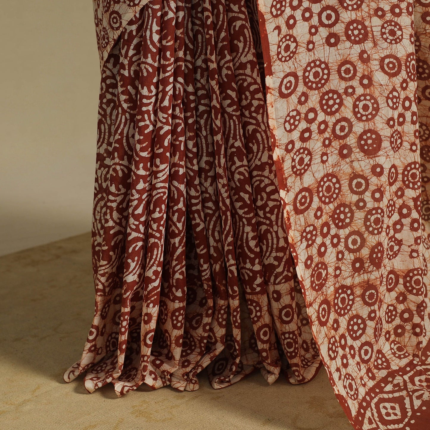 Brown - mul cotton hand batik saree 62 - handcrafted