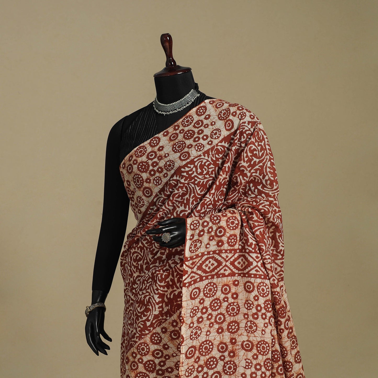 Brown - mul cotton hand batik saree 62 - handcrafted