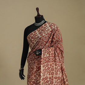Brown - mul cotton hand batik saree 62 - handcrafted