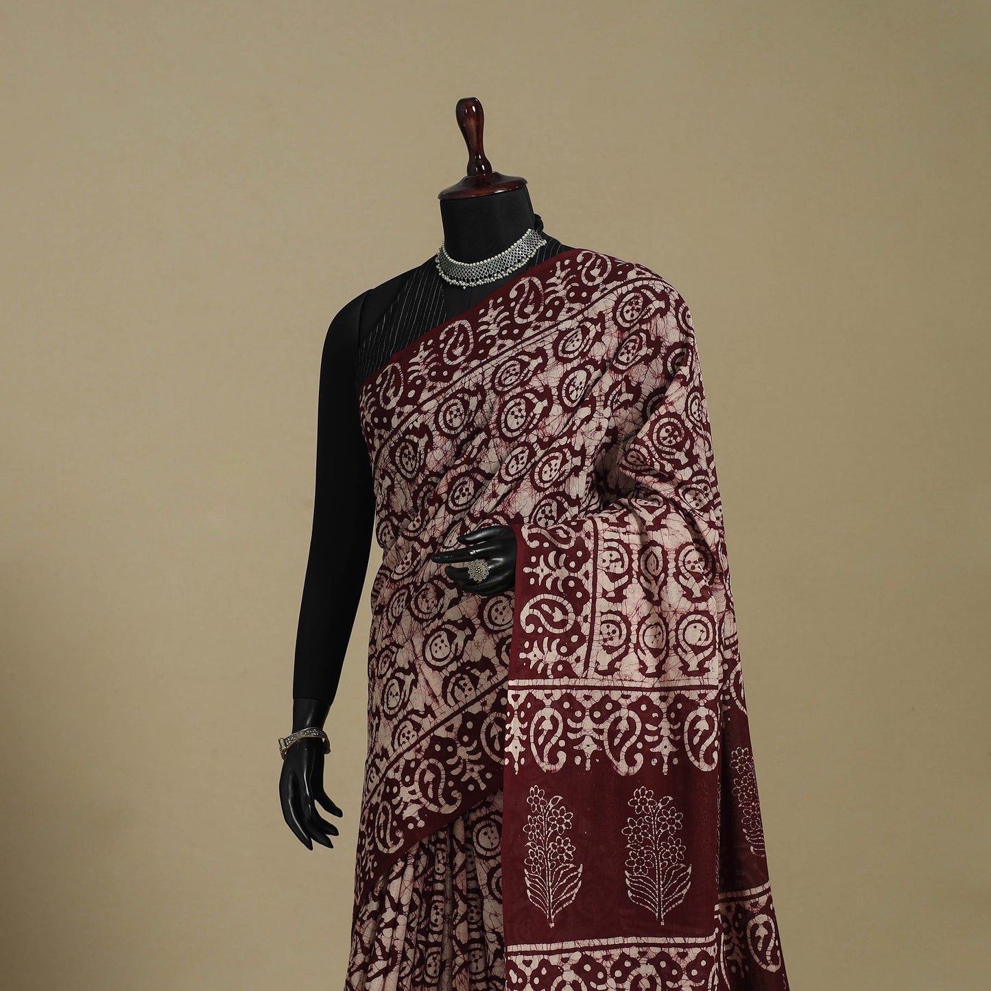 Brown - mul cotton hand batik saree 63 - handcrafted