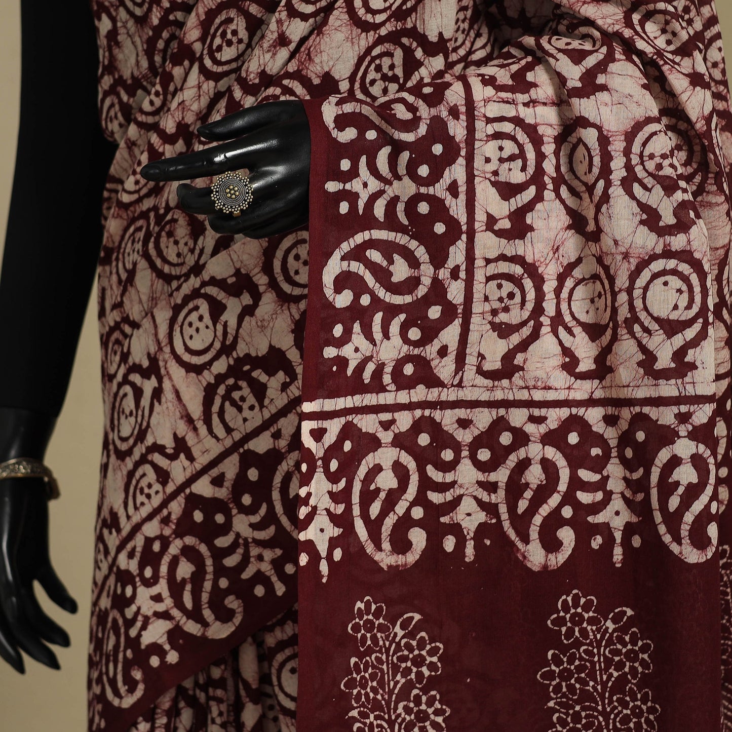 Brown - mul cotton hand batik saree 63 - handcrafted