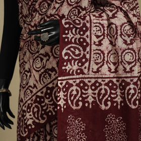 Brown - mul cotton hand batik saree 63 - handcrafted