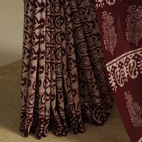 Brown - mul cotton hand batik saree 63 - handcrafted