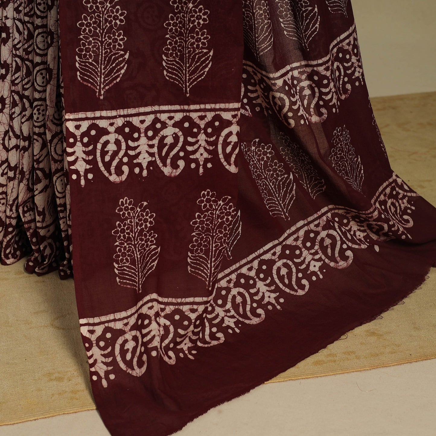 Brown - mul cotton hand batik saree 63 - handcrafted