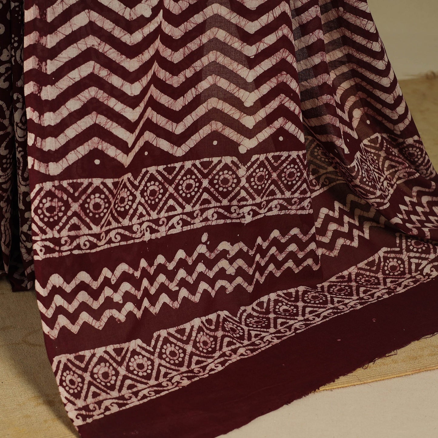 Brown - mul cotton hand batik saree 65 - handcrafted