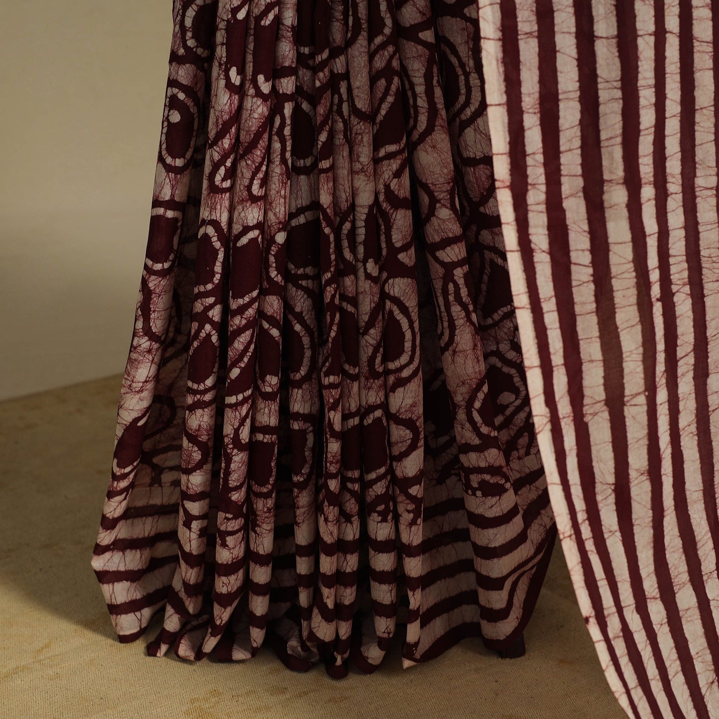 Brown - mul cotton hand batik saree 66 - handcrafted