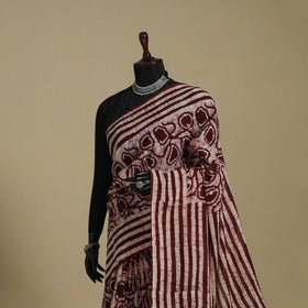 Brown - mul cotton hand batik saree 66 - handcrafted