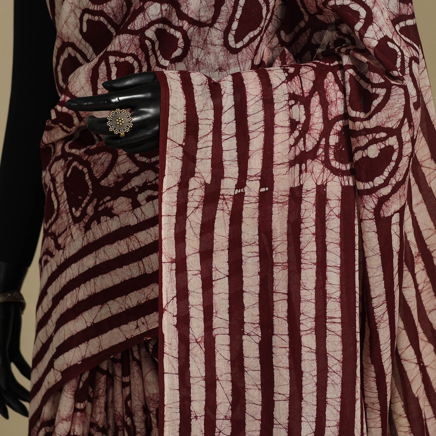 Brown - mul cotton hand batik saree 66 - handcrafted