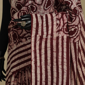 Brown - mul cotton hand batik saree 66 - handcrafted