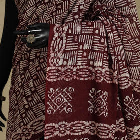 Brown - mul cotton hand batik saree 67 - handcrafted