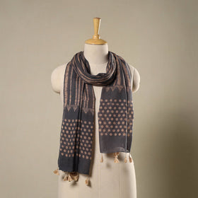  Brown Mul Cotton Hand Batik Print Stole with Tassels