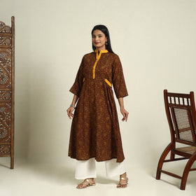Buy Brown Block Print Mul Cotton A-Line Bagh Kurta for Women