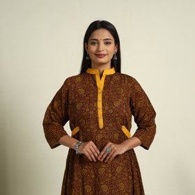 Buy Brown Block Print Mul Cotton A-Line Bagh Kurta for Women