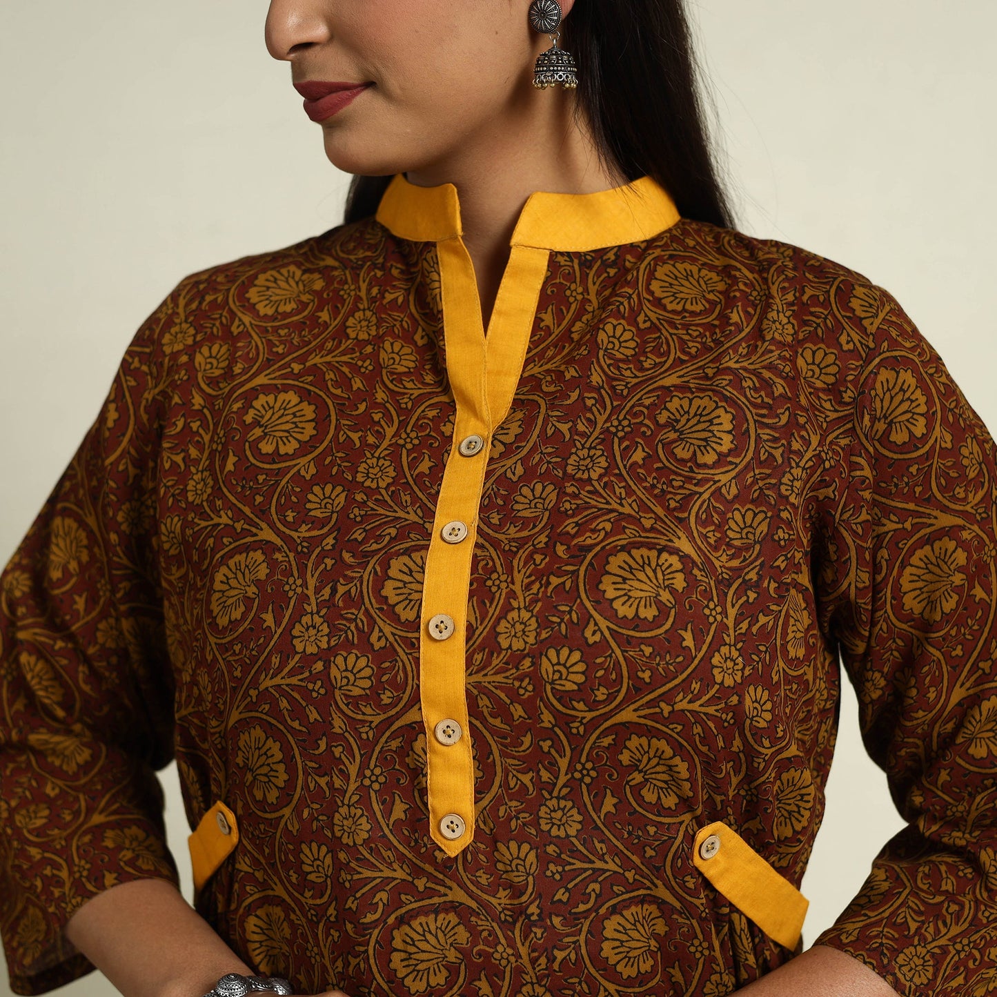 Buy Brown Block Print Mul Cotton A-Line Bagh Kurta for Women