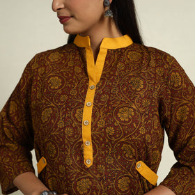 Buy Brown Block Print Mul Cotton A-Line Bagh Kurta for Women