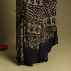  Brown Mul Cotton Block Print  Ajrakh Saree