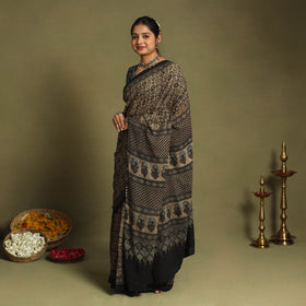  Brown Mul Cotton Block Print  Ajrakh Saree