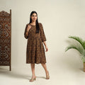  Brown Block Print Mul Cotton Short Flared Bagh Dress