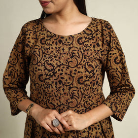  Brown Block Print Mul Cotton Short Flared Bagh Dress