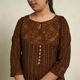 Buy Brown Block Print Mul Cotton Straight Bagh Kurta for Women
