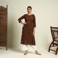 Buy Brown Block Print Mul Cotton Straight Bagh Kurta for Women