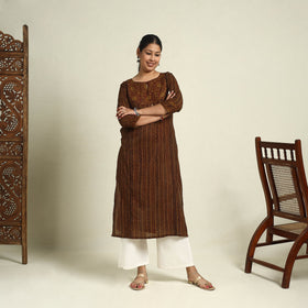 Buy Brown Block Print Mul Cotton Straight Bagh Kurta for Women