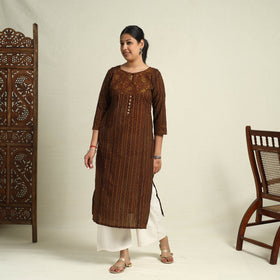Buy Brown Block Print Mul Cotton Straight Bagh Kurta for Women