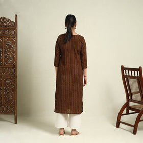 Buy Brown Block Print Mul Cotton Straight Bagh Kurta for Women